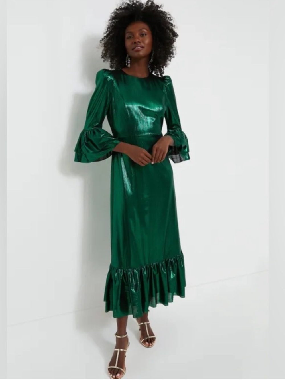 Tuckernuck Pomander Place Emerald Crinkle Lurex Lillith Dress Size Medium NEW - Picture 4 of 7